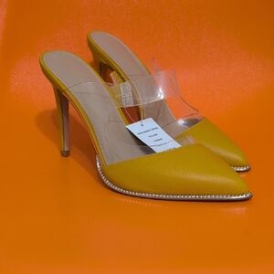 BCBGeneration Yellow Pointed-Toe Clear Strap Mules